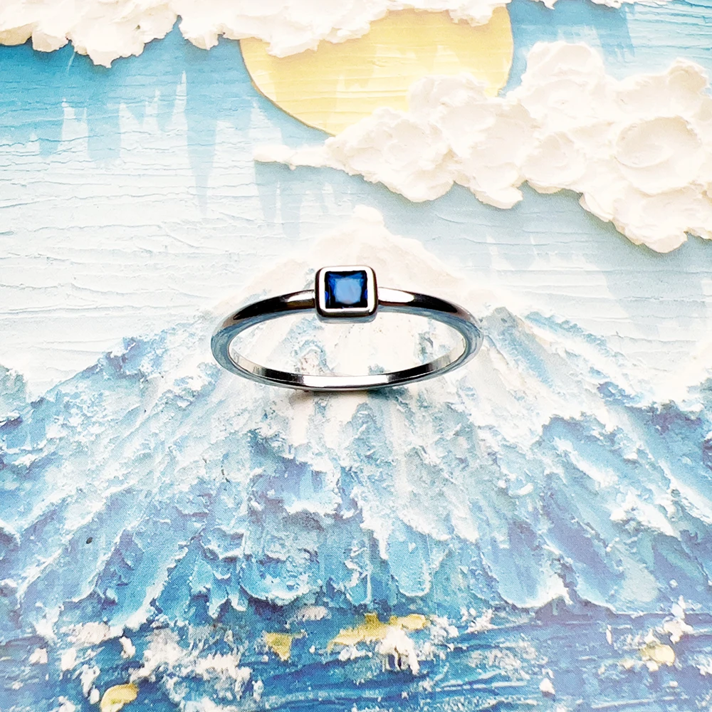 Blue Stone Square Timeless Ring Europe Style Fine Jewerly For Women Romantic Gift In 925 Sterling Silver