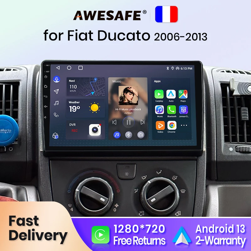 AWESAFE PX9 Car Radio Autoradio for Fiat Ducato 2007 - 2015   Wireless Carplay Screen Android Auto Stereo GPS Navi FM RDS France