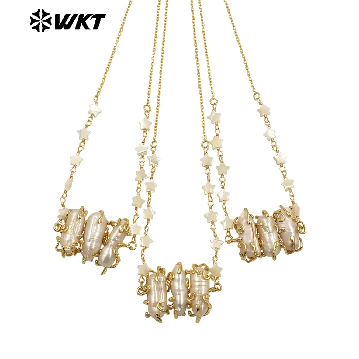 WT-JN302 Beautiful Lightweight  Pearl Shell Necklace With 18k Gold Plated  For Girls Dress Matching ACC