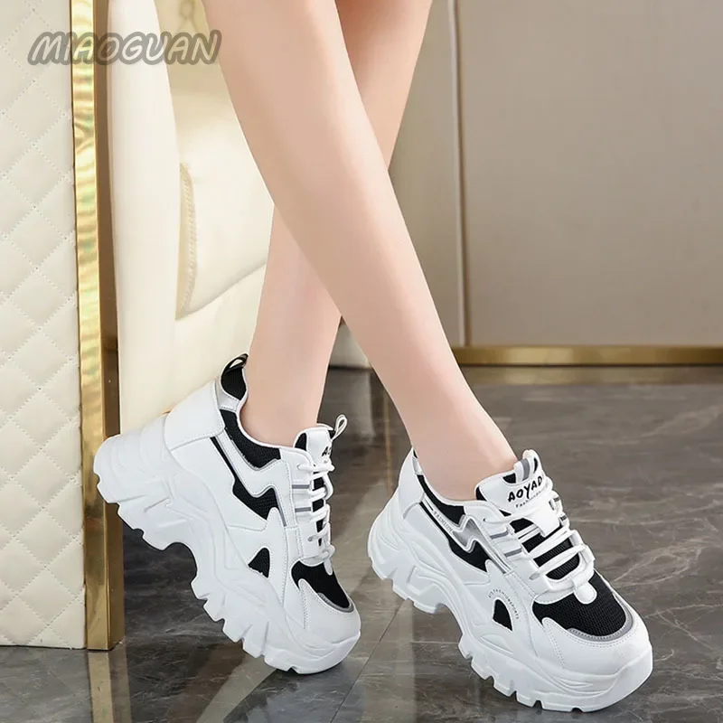 2024 Spring New Women\'s Shoes All Math Platform Sneakers Height Increase 8CM Thick Bottom Casual Shoes Sports Shoes Mesh Tennis