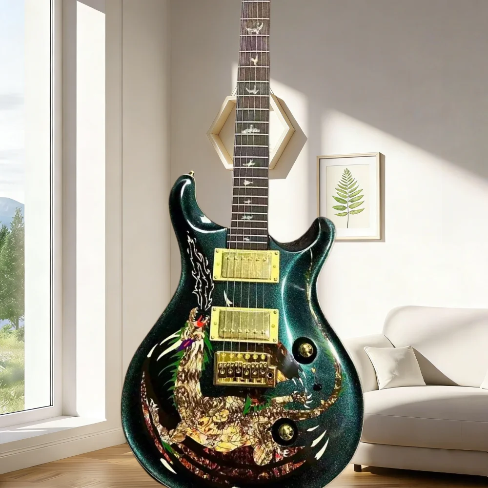 

Электрогитара Green Gradient Dragon PRS, 41 дюйм, зеленый градиент, гриф из палисандра, корпус из красного дерева, регулируемый бридж, для рок-музыки, бесплатная доставка