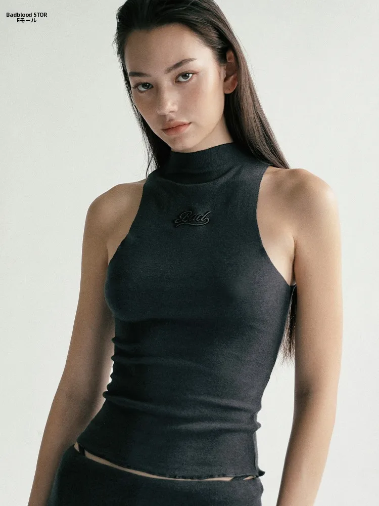 

Retro American High Collar Vest Slim Fit Spor Svel Base irt Spicy Girl Autumn Winter Faion Women's Vest Top