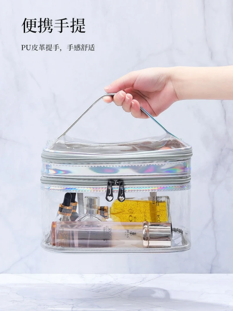 Korean transparent makeup bag Large capacity dry and wet separation waterproof toiletry bag Portable travel cosmetics storage ba