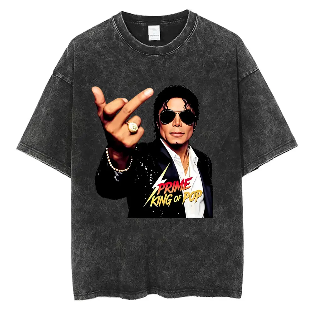 

Washed Vintage King of Pop Michael Jackson Middle Finger Graphic T-shirt Men's Women Clothing Fashion Retro Gothic Rock T Shirts
