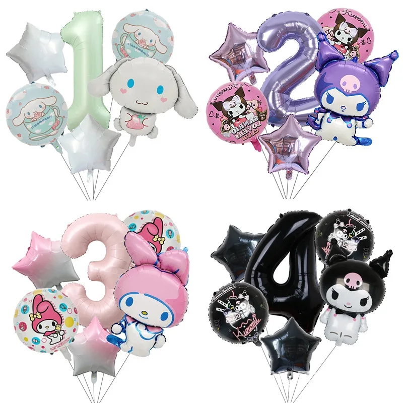 

6Pcs Cartoon Sanrio Cute Kuromi My Melody Cinnamoroll Foil Balloon Set Children's Birthday Party Decorative Toys Decor Supplies