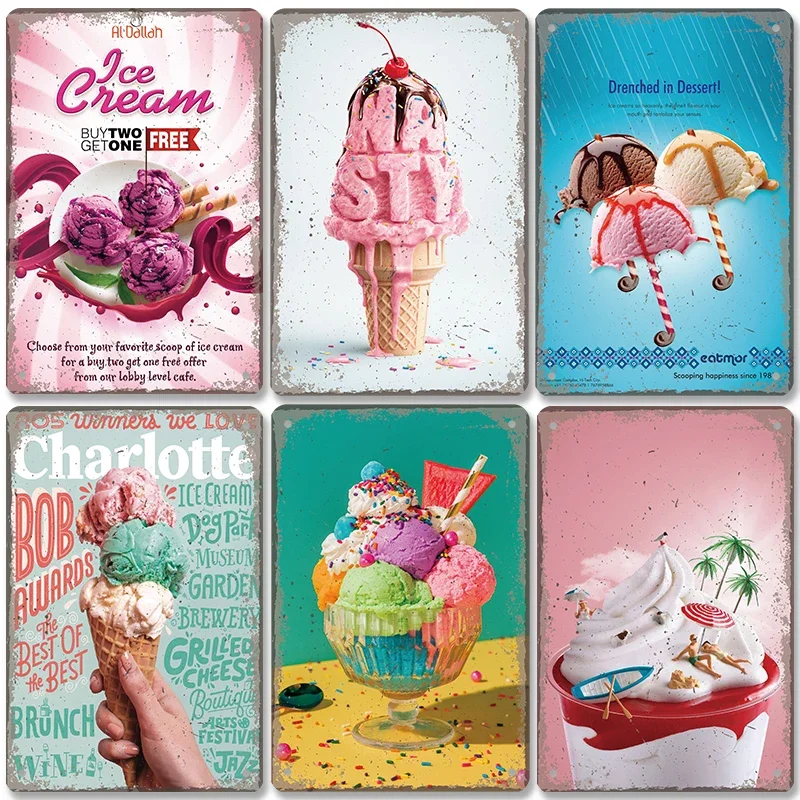 Summer Dessert Poster Vintage Metal Sign cono gelato Charlotte Metal Tin Plate Wall Decor per Cafe Shop Kitchen Living Room