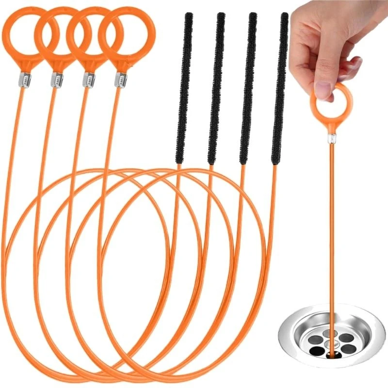  4Pcs Drain Unclogger Snake Flexible Plastic Pipe Cleaner Tool for Homes Kitchen
