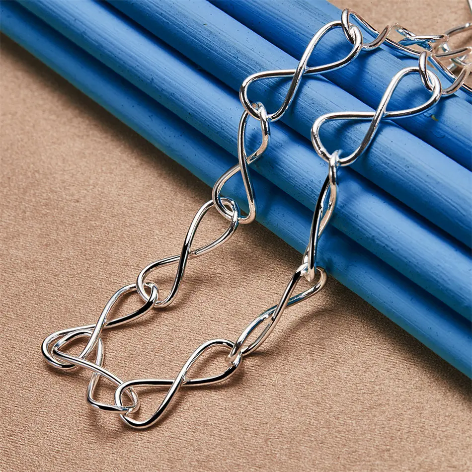 925 Sterling Silver Simple Twisted Infinity Symbol Necklace Women Fashion Party Wedding Gift Jewelry