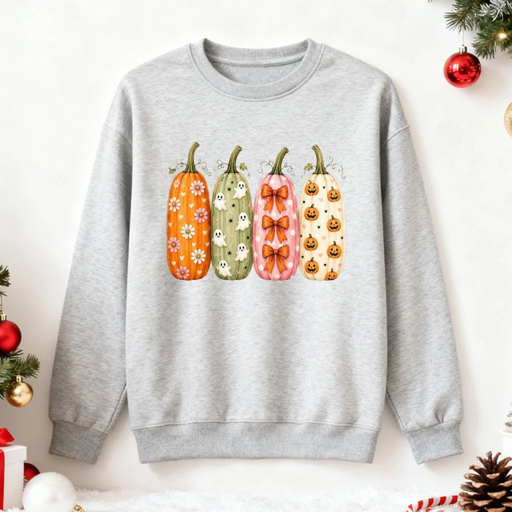 Coquette Halloween Pullover Tops for Ladies Vintage Multi Design Pumpkin Ghost Bow Pattern Fall Long Sleeve Sweatshirt Clothes