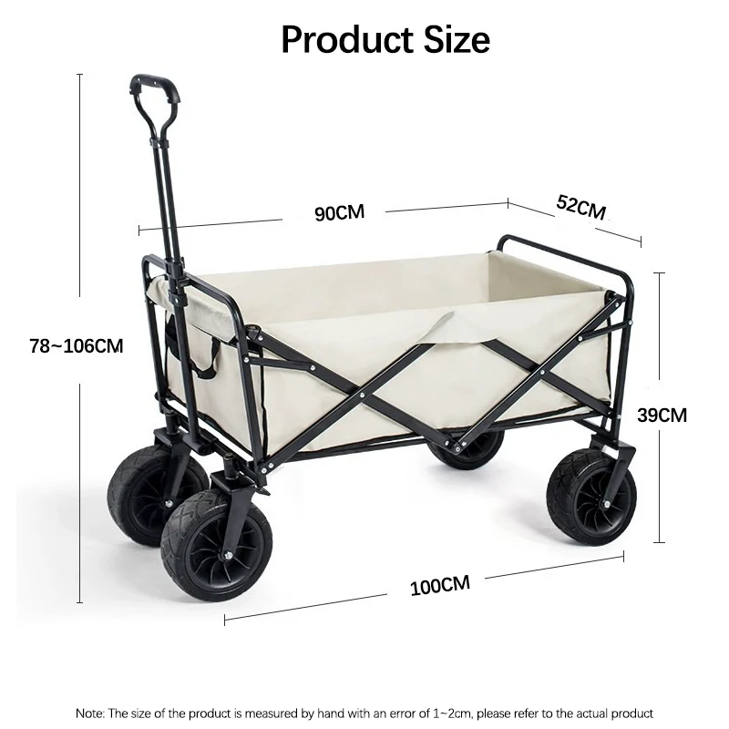 Aircraft Wheeled Cart Foldable Hand Pushing Outdoor Camping Trailer Pull Rod Rear Wagon Cart for Camping Picnic Trolley