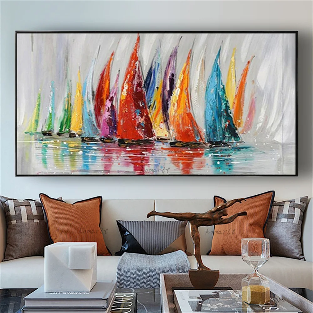 

Beautiful Wall Art Pictures Colorful Texture Yacht Ship Boats Sailing Handmade Canvas Oil Paintings Decor Living Room Artwork