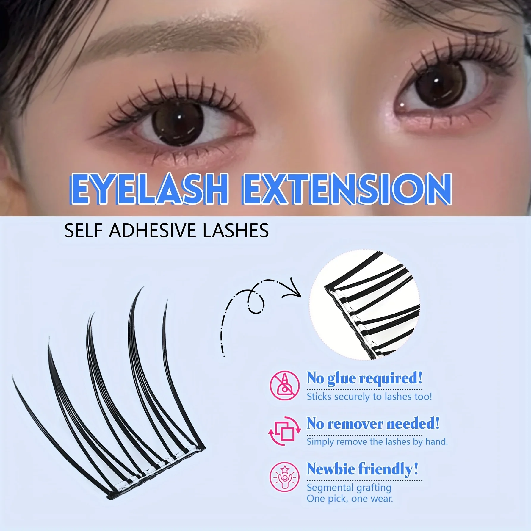 Selbstklebende Hunde-Augen-Cluster-Wimpern, 6/10 Reihen, gekräuselt, 12 mm, natürlicher, länglicher Look, passend, kein Kleber erforderlich, schnelle Anwendung – Detail 6