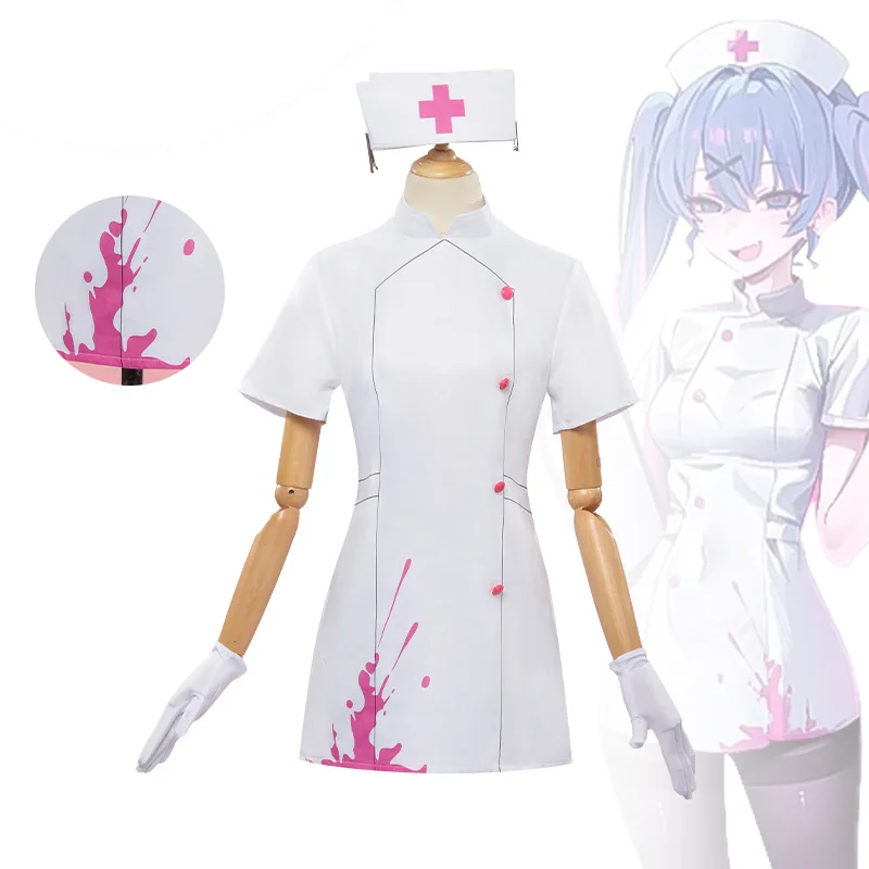 女性用コスプレコスチューム-ラビットホールナース-白いショートドレス-ナースキャップと手袋付き-アニメコンベンション-ハロウィン用