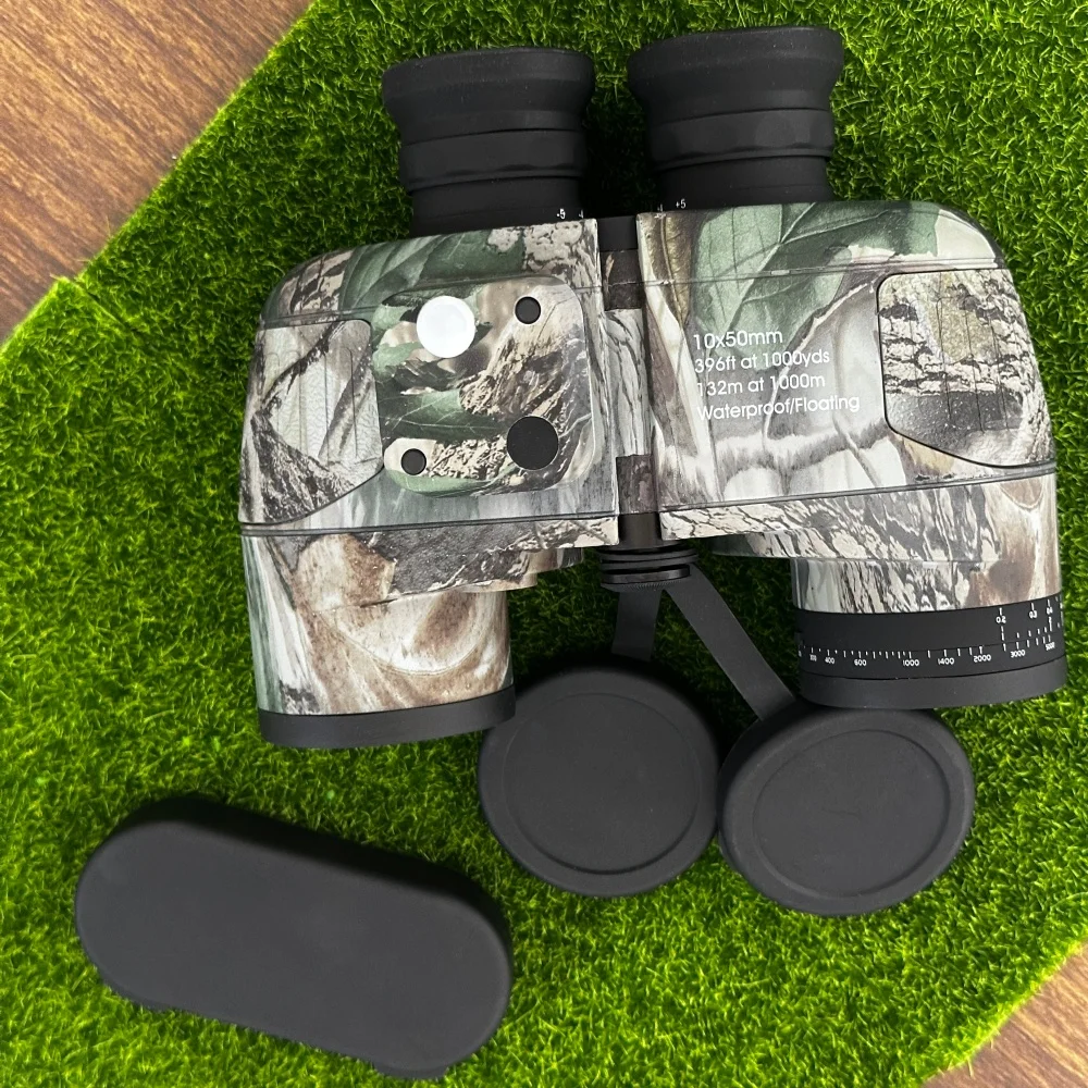 10x50 Marine Binoculars with Internal Compass Rangefinder BAK4 Prism Waterproof Floating Military Telescope for Hunting Boating