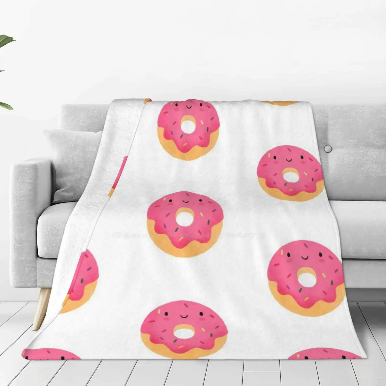 Happy Donut New Print Novelty Fashion Soft Warm Blanket Donuts Doughnuts Sprinkles Glazed Pink Eat Yummy Nomnom Kawaii Cute