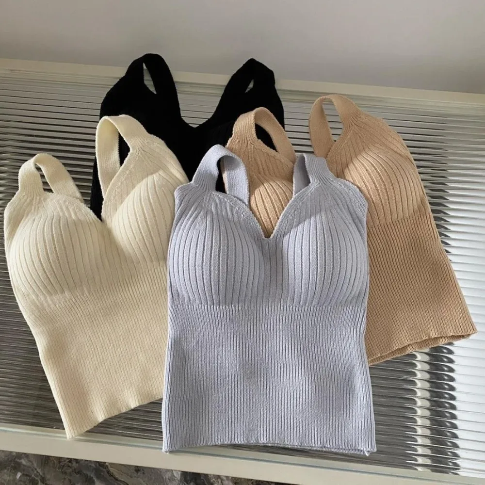 V-Neck Design Thermal Underwear Vest One-Piece Cup Heat-Generating Knitted Wool Vest Thickened Warm Chest Pad