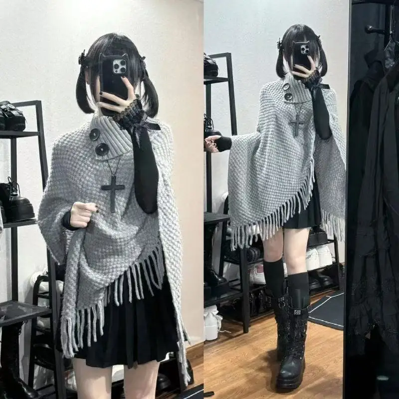2026 New Streetwear Knit Cardigan. Korean Style Solid Color Poncho Sweater.  Casual Chic Women's Top. Y2K Fashion.