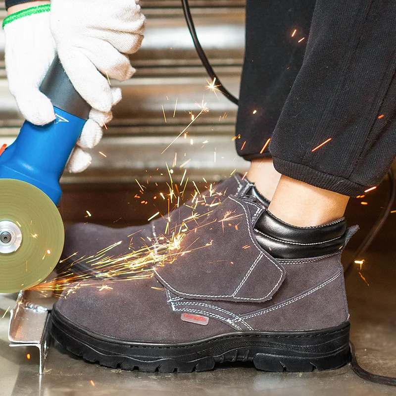 mens casual steel toe cap work safety boots cow suede leather welding shoes worker security ankle botas safe footwear protection