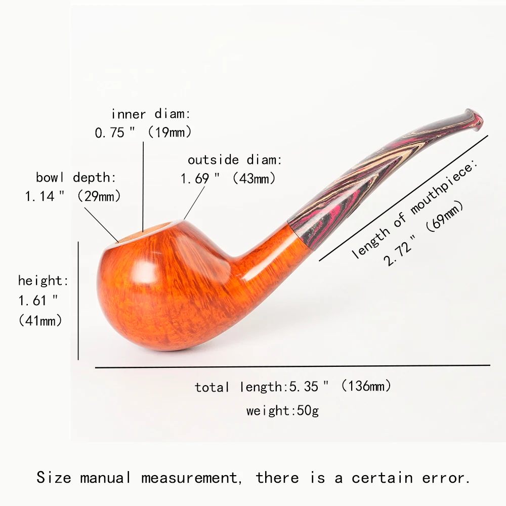 MUXIANG Handmade briar tobacco pipe curved handle tomato pipe Colorful vulcanized rubber pipe mouth Thick bowl wall Father' gift