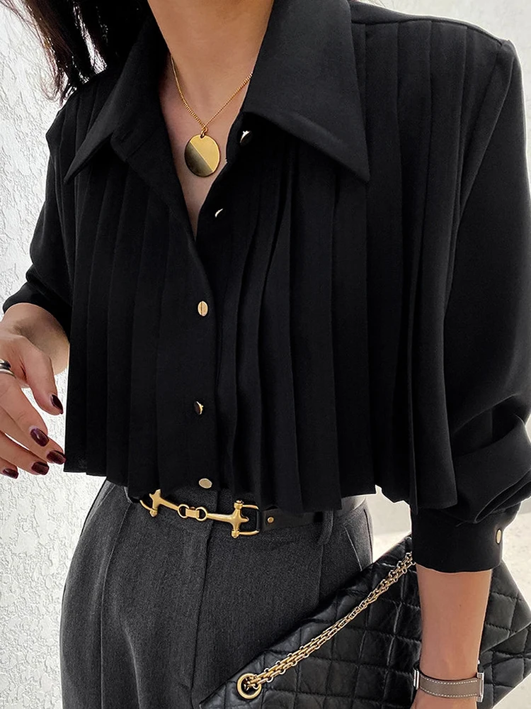 Mueyaruho 2024 Autumn Winter Women Elegant Office Chiffon Shirt Long Sleeve Solid Black Ladies Blouse For Woman Female