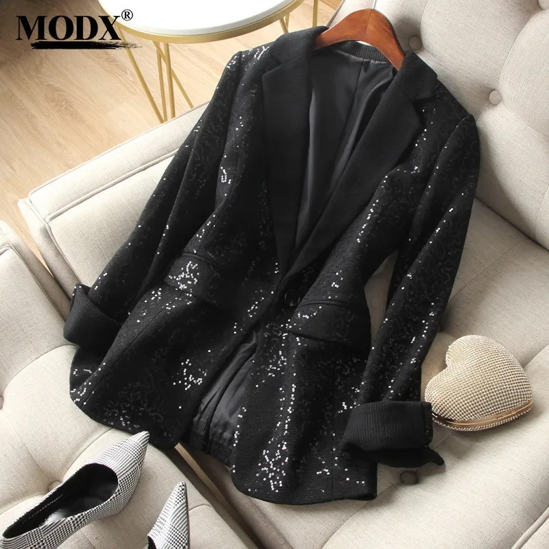 [MODX] Luxurious Elegant, With Sequins A Single Button, Slim Fitting Long Sleeved Casual Suit For