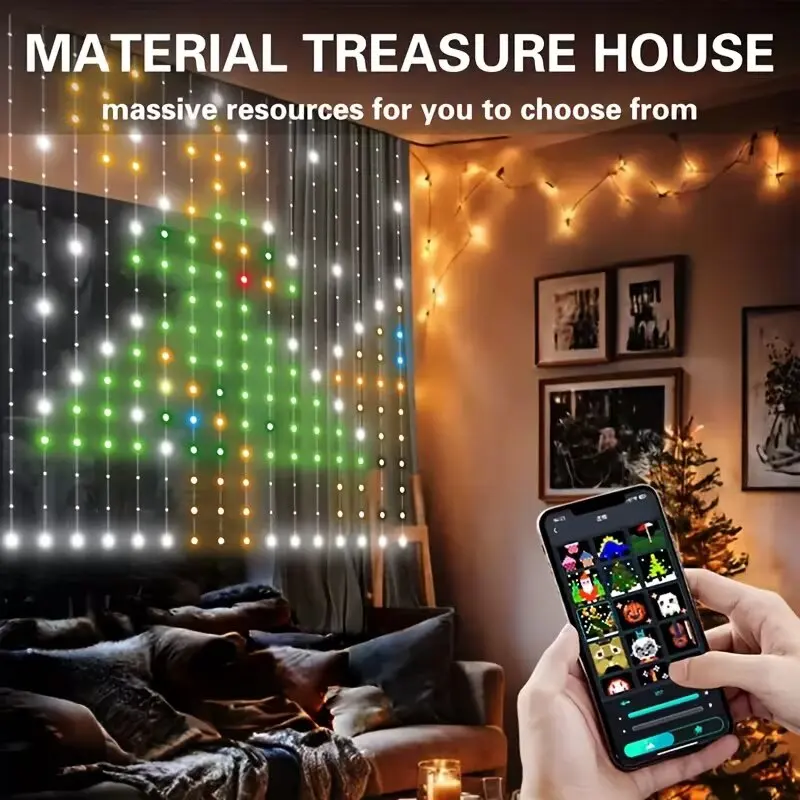 Fairy Tale Themed Music-Synced LED Curtain Lights Remote Control Fairy String Lights for Christmas Party Decoration