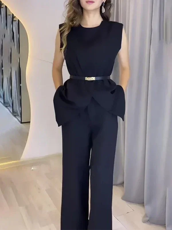 Modigirl Camicie eleganti bianche da donna con cintura 2025 Camicette urbane estive larghe senza maniche con scollo a O nere chic con spacco sul davanti