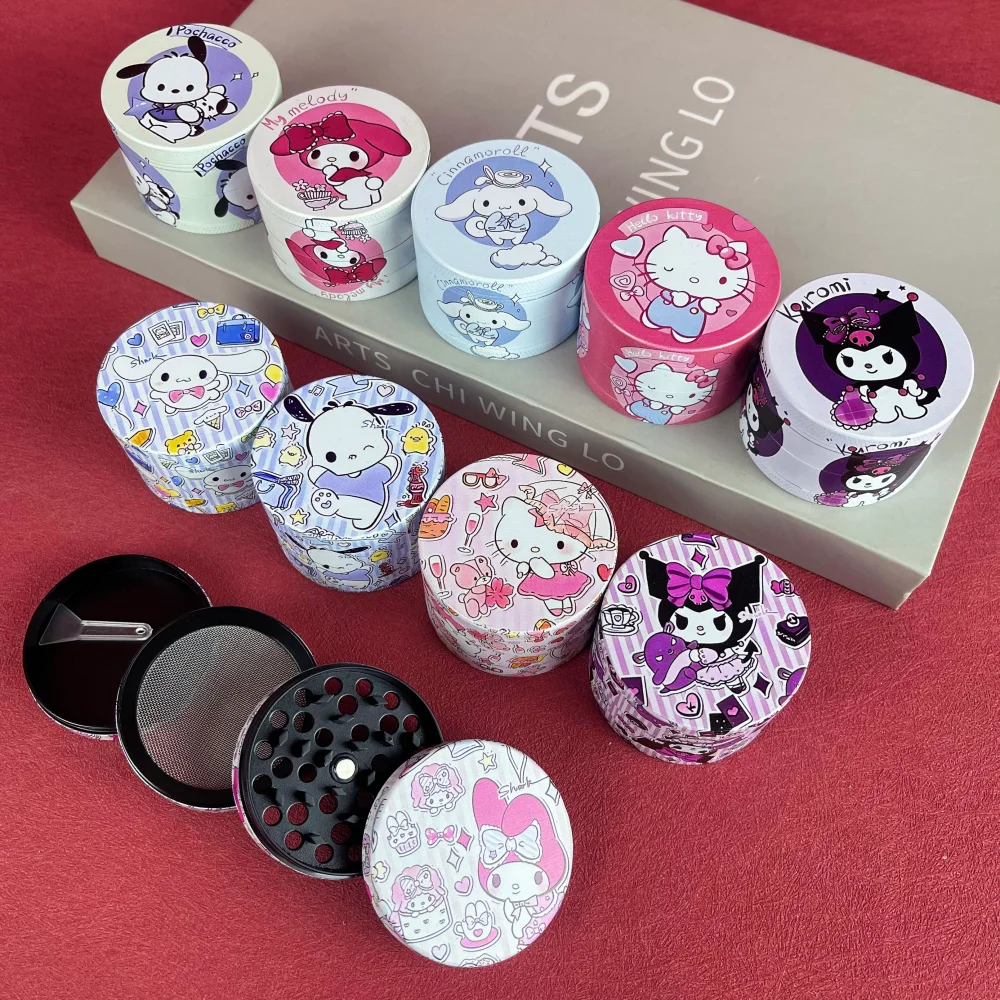 2inch Kuromi Herb Grinder 4-Layers Metal Hello Kity Sanrio Tobacco Manual Grinder Mortar Mill Cigarette Smoking Accessories Gift