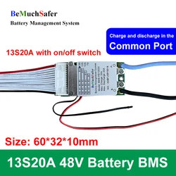 13S 20A 48V akumulator BMS wspólny Port z włącznikiem/wyłącznikiem 13 s20a 13S 46.8V BMS dla DIY E-Bike E-skuter System solarny magazynowanie energii