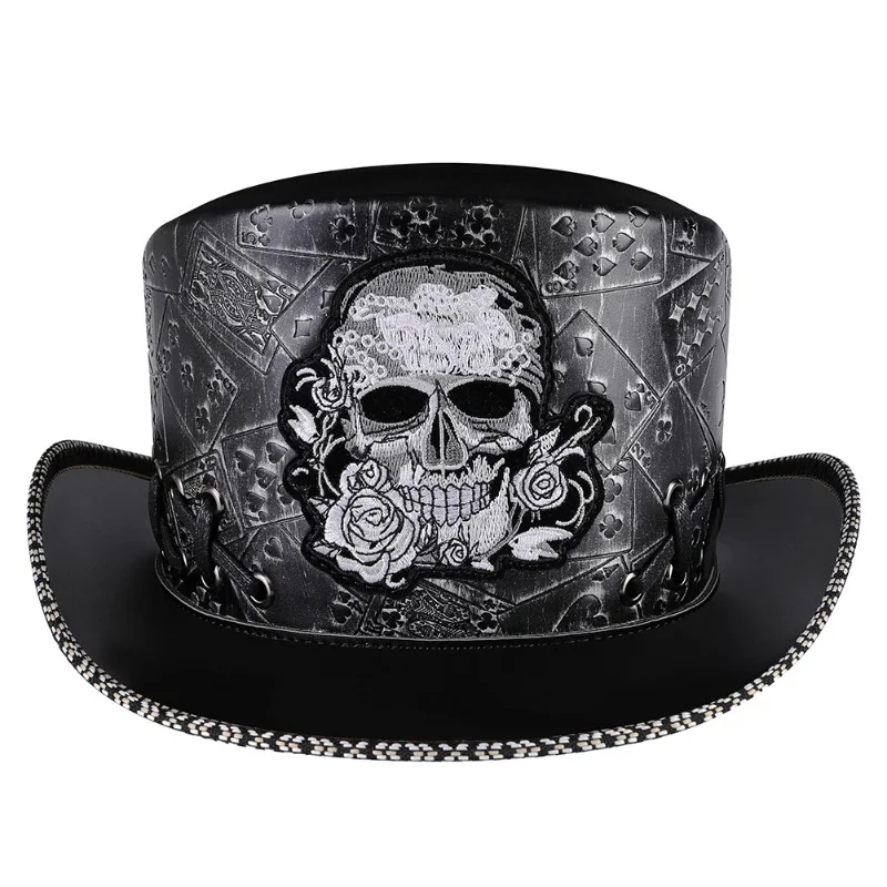 Punk Retro Rock Knight Skull Embroidered Dome magic Hat Character Party Top Hat