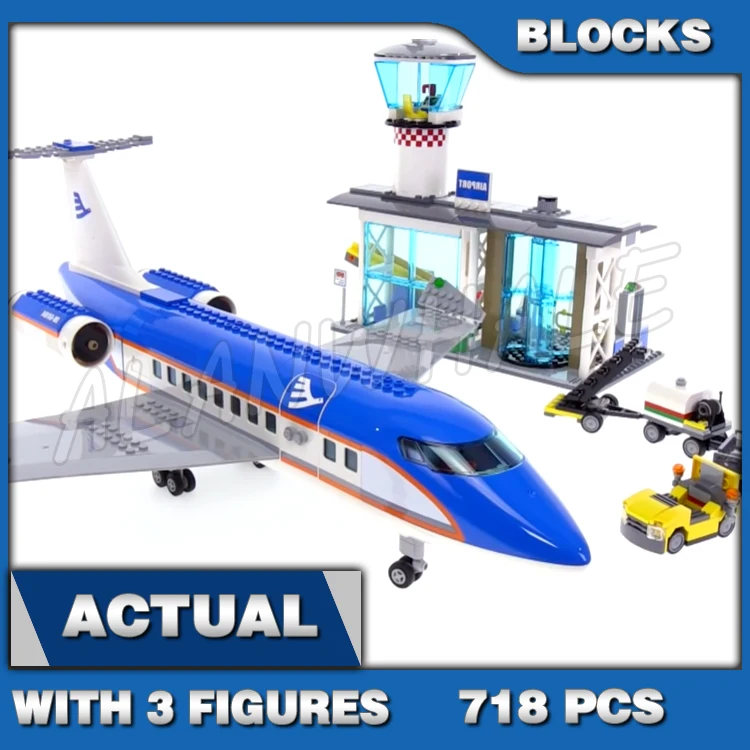 

718pcs Town Airport Passenger Terminal Plane Mobile Stairway Fuel Trailer 02043 Building Blocks Kit Brick Compatible with Model