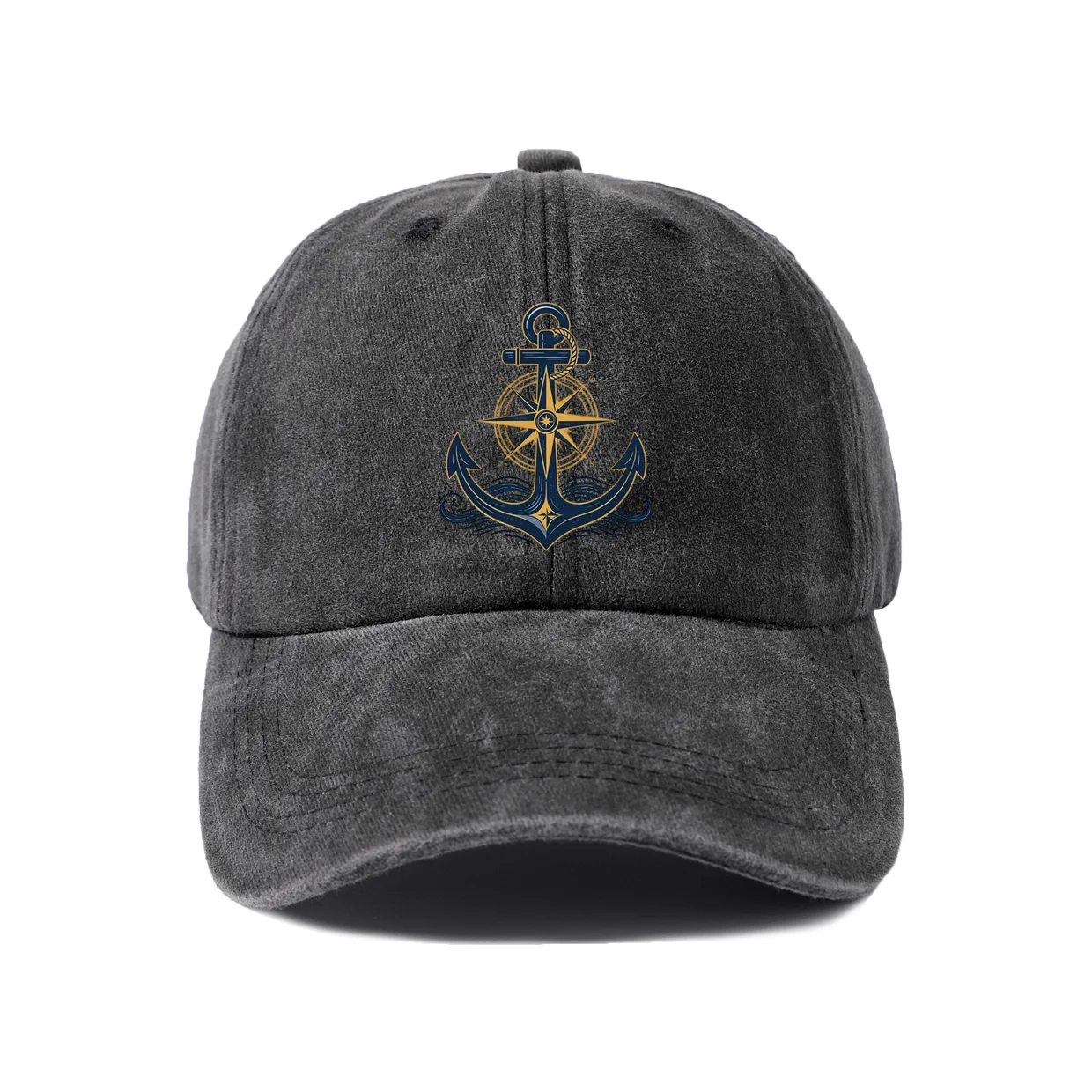 Vintage Washed Anchor and Compass Graphic Baseball Cap, Adjustable Unisex Dad Hat, Nautical Sailor Travel Gift