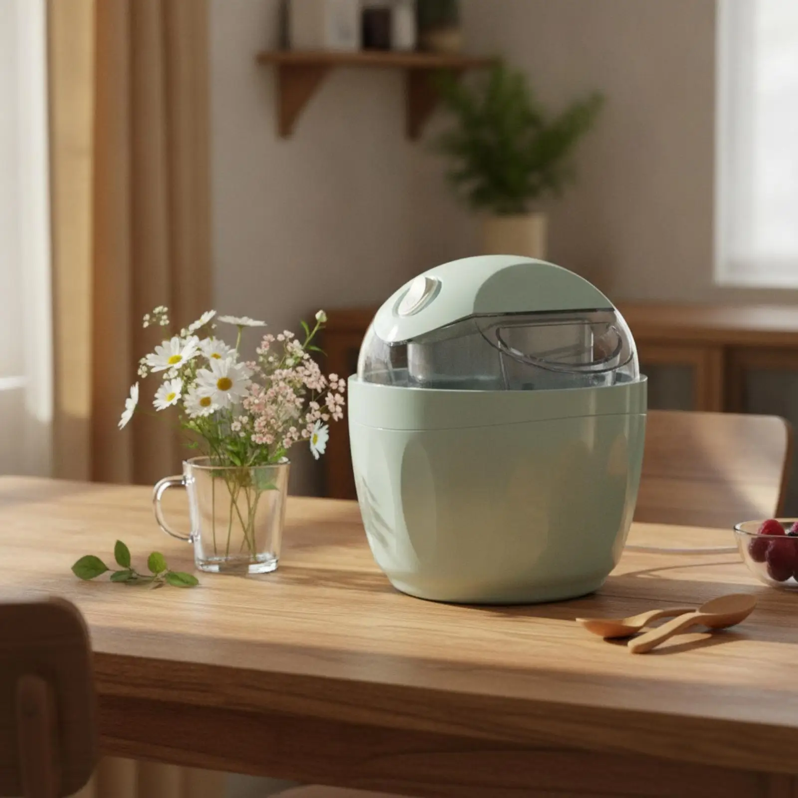 Kids Ice Cream Maker Machine Compact Home Dessert Maker with Clear Lid Easy One Touch Operation for Children DIY Frozen Yogurt