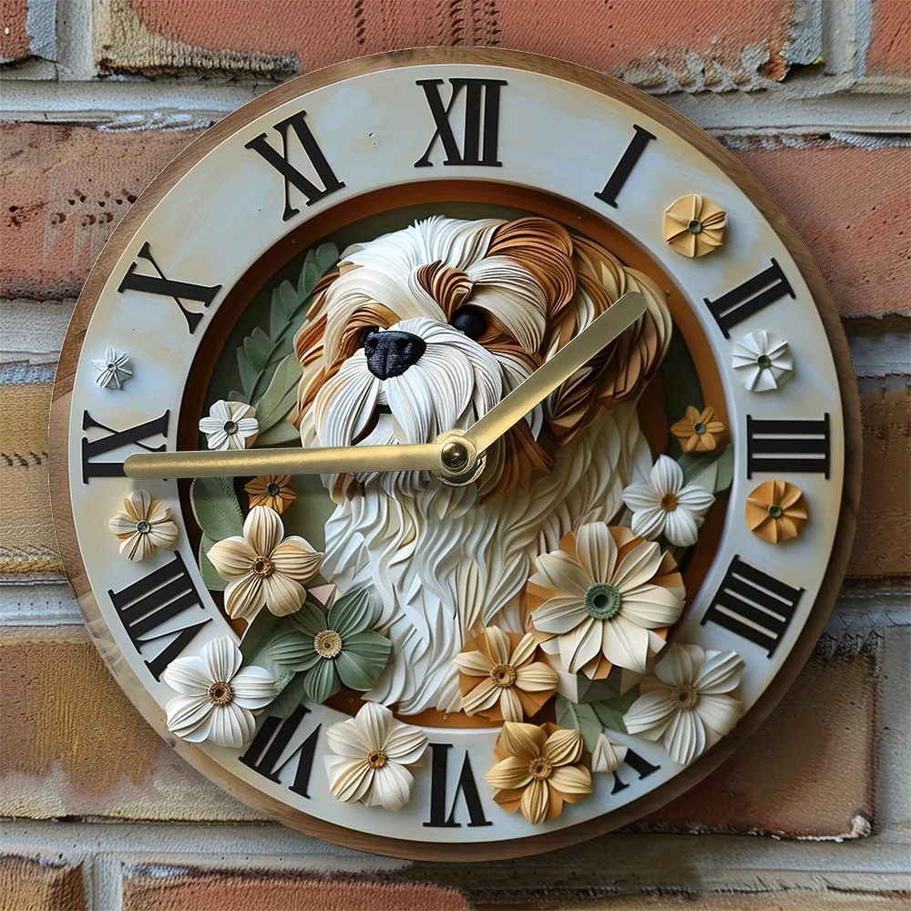 Shih Tzu-Themed Silent Wall Clock - Sleek Aluminum Design For Home & Office Decor