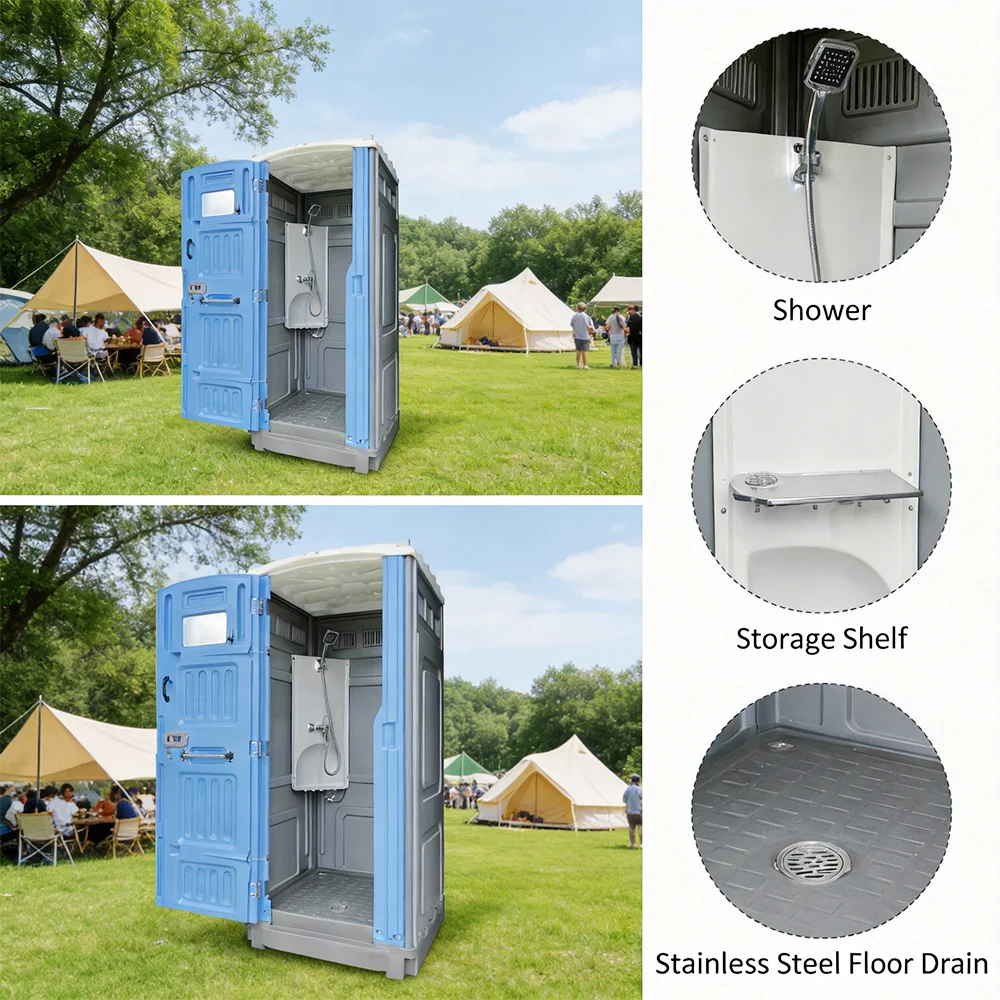 

Sustainable Plastic Outdoor Quick Setup Portable Bathroom Unit Shower Movable Toilets Prefab Washroom for Events Camping
