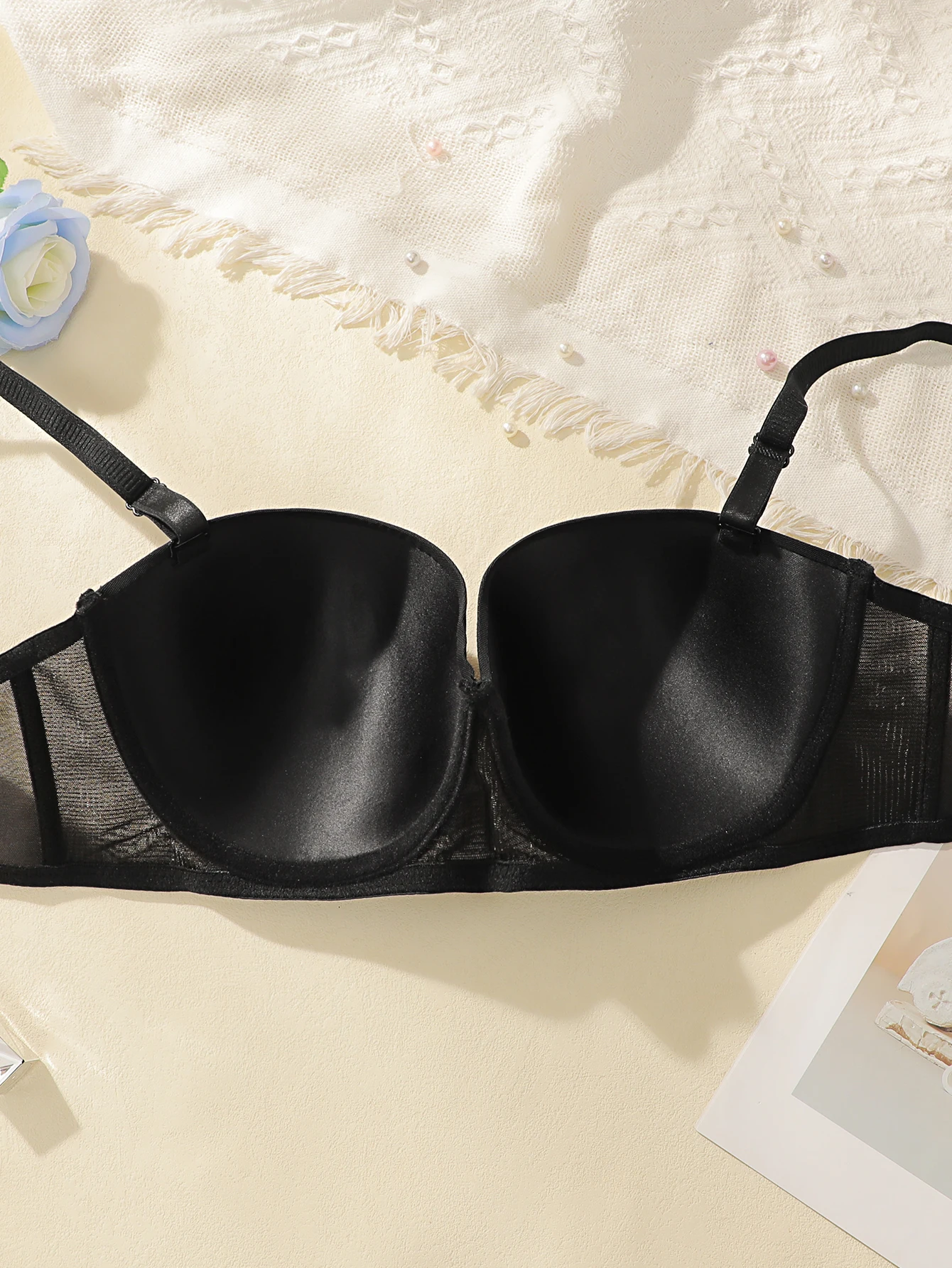 Women's sexy solid color lace plus size bra with steel rims gathered push ups adjustable shoulder straps comfortable bra J2471 view 4