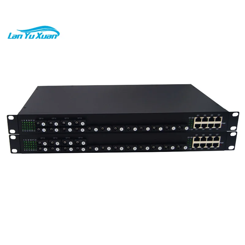 1U Rack Mount Full Gigabit 16 SC 8 RJ45 3KM Unmanaged Fiber Aggregation Switch Ethernet Media Converter for IP Camera