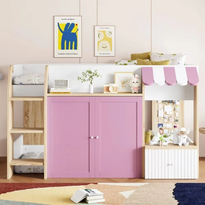 Factory Direct 2026 Solid Wood House Frame Semi-High Loft with Climbing Ladder & Open Storage Treehouse Design for Kids Fun