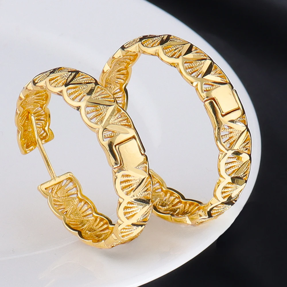

18k Golden Earrings Middle East hollowed-out Design Earrings For Women Wedding Birthday Proluxe Fine Jewelry Gifts