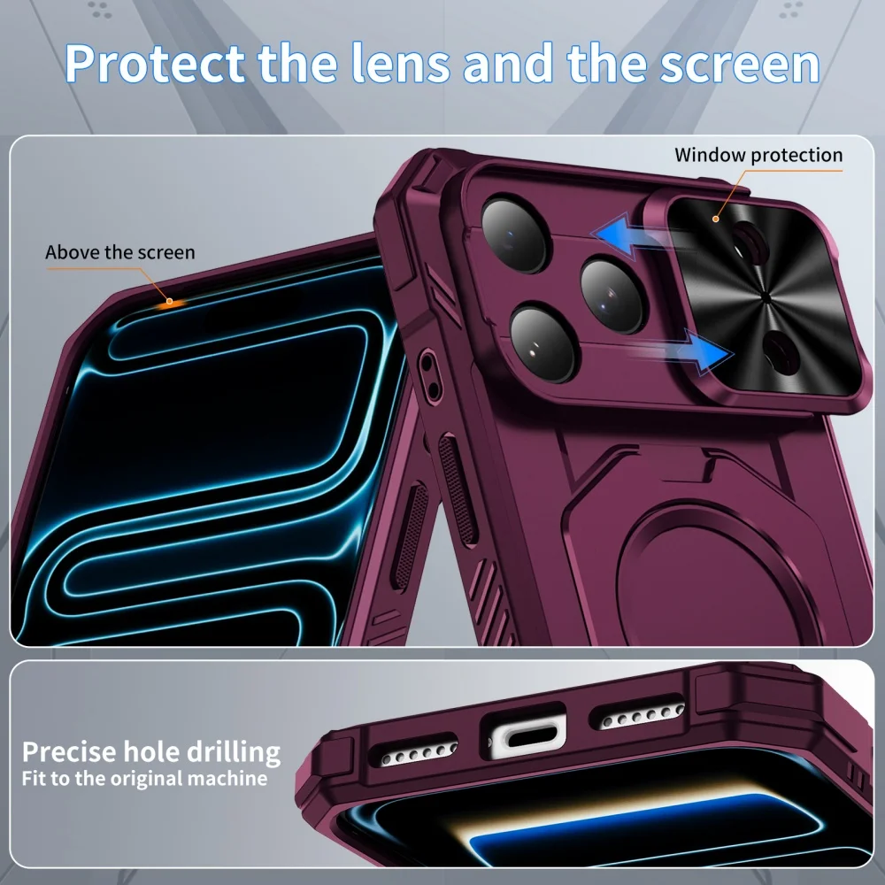 Luxury Mecha Armor For Magsafe Magnetic Stand Holder Case For iPhone 15 16 Plus 17 18 Pro Max 16E Slide Camera Protection Cover - view 6