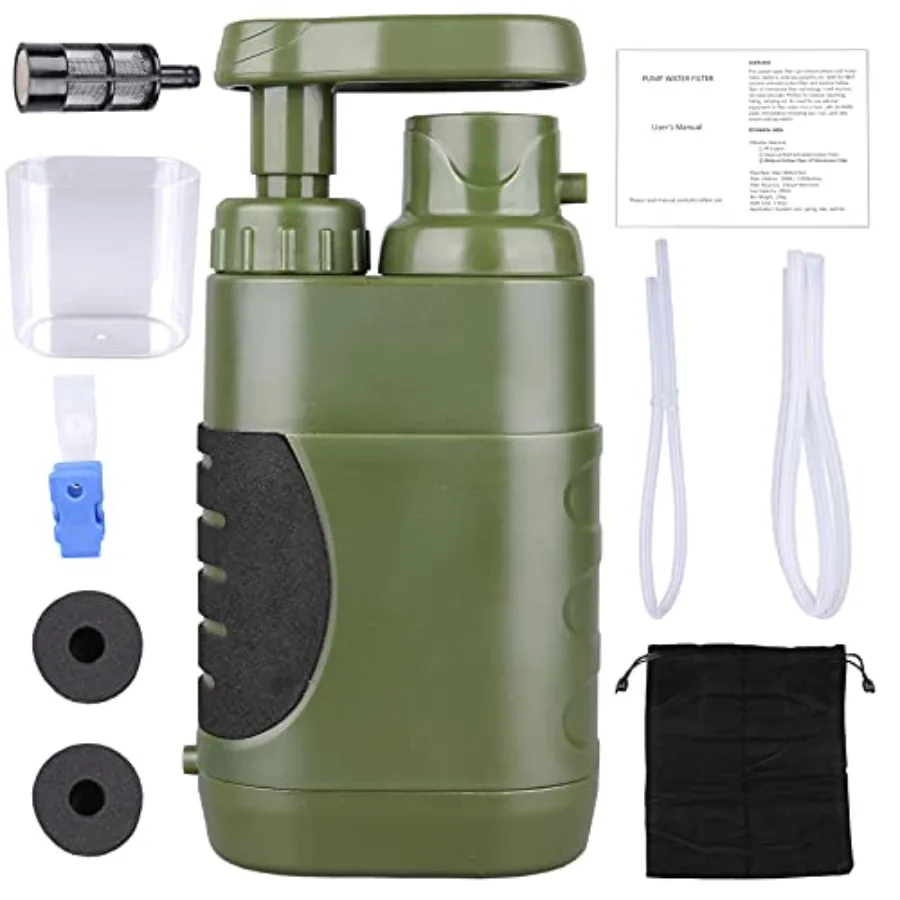 

Portable Hand Pump Water Filter100000Gallons Camping Water Filter Survival 3-Grade Backpacking Water Filter System 0.01μm Campi