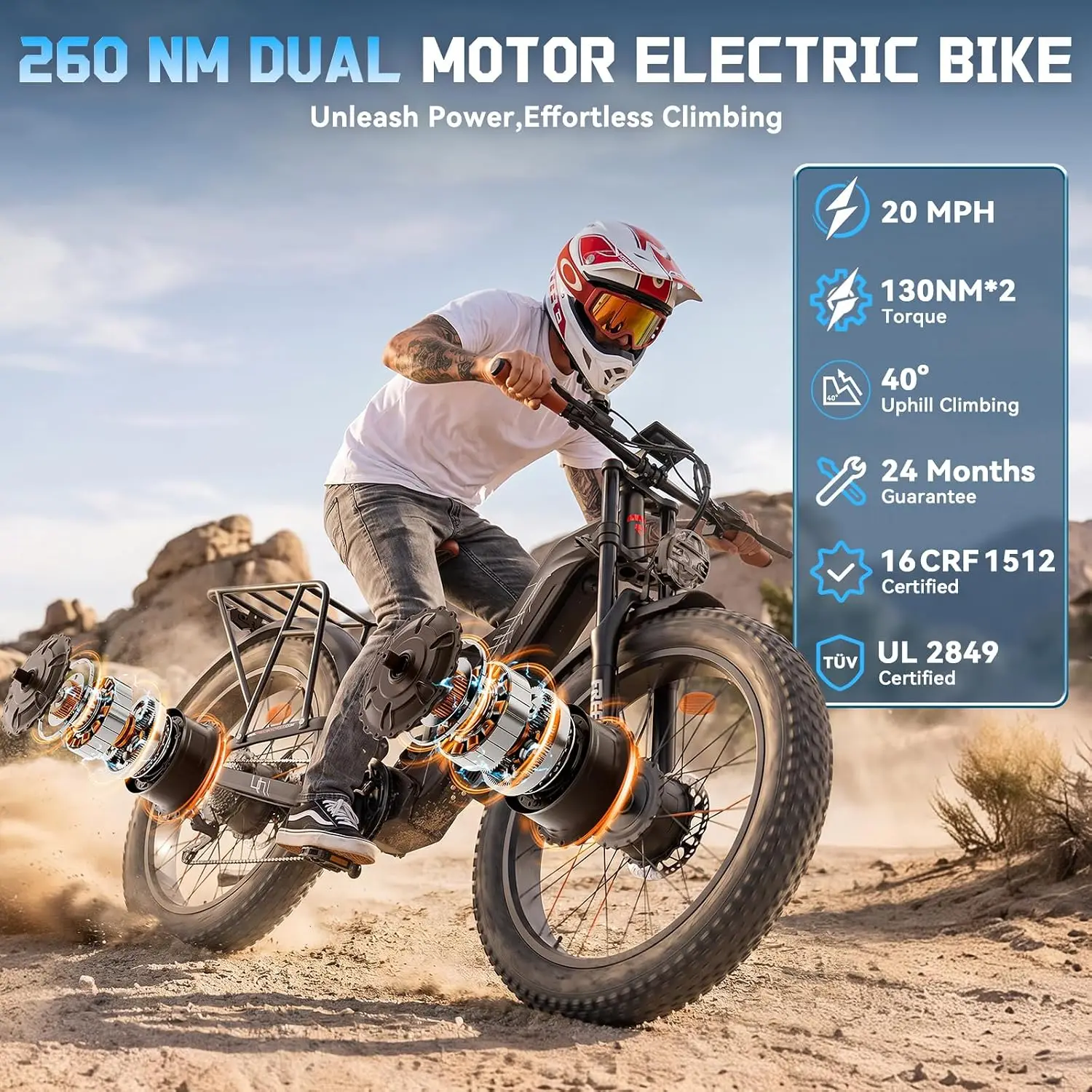 Dual Motor 120Mile 260NM LG Cells Electric Mountain Bike Adults, Customized