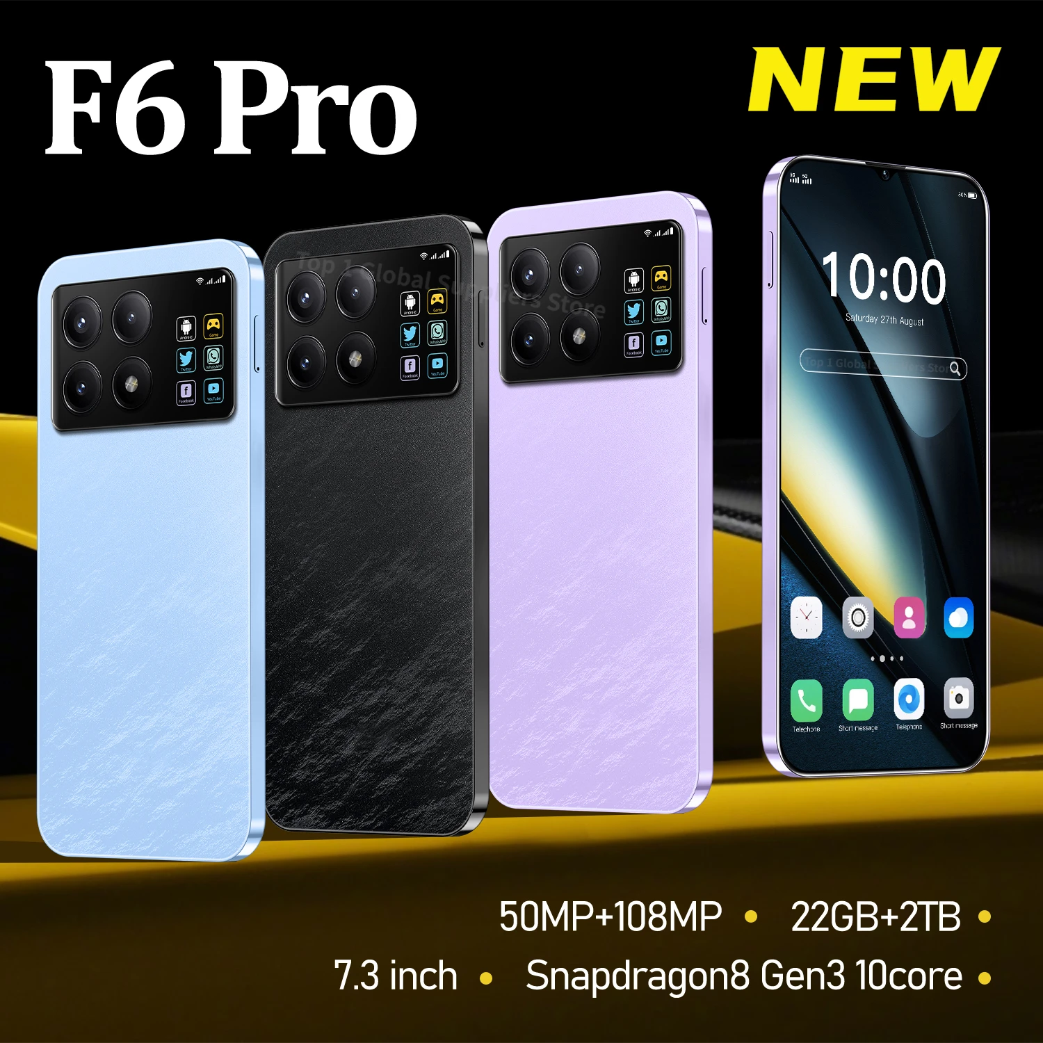 

Original F6 Pro Smartphone 7.3inch Global Version 16G+1TB Snapdragon 8 gen3 Android14 50+108MP 4G/5G Cellphone Mobile Phone NFC