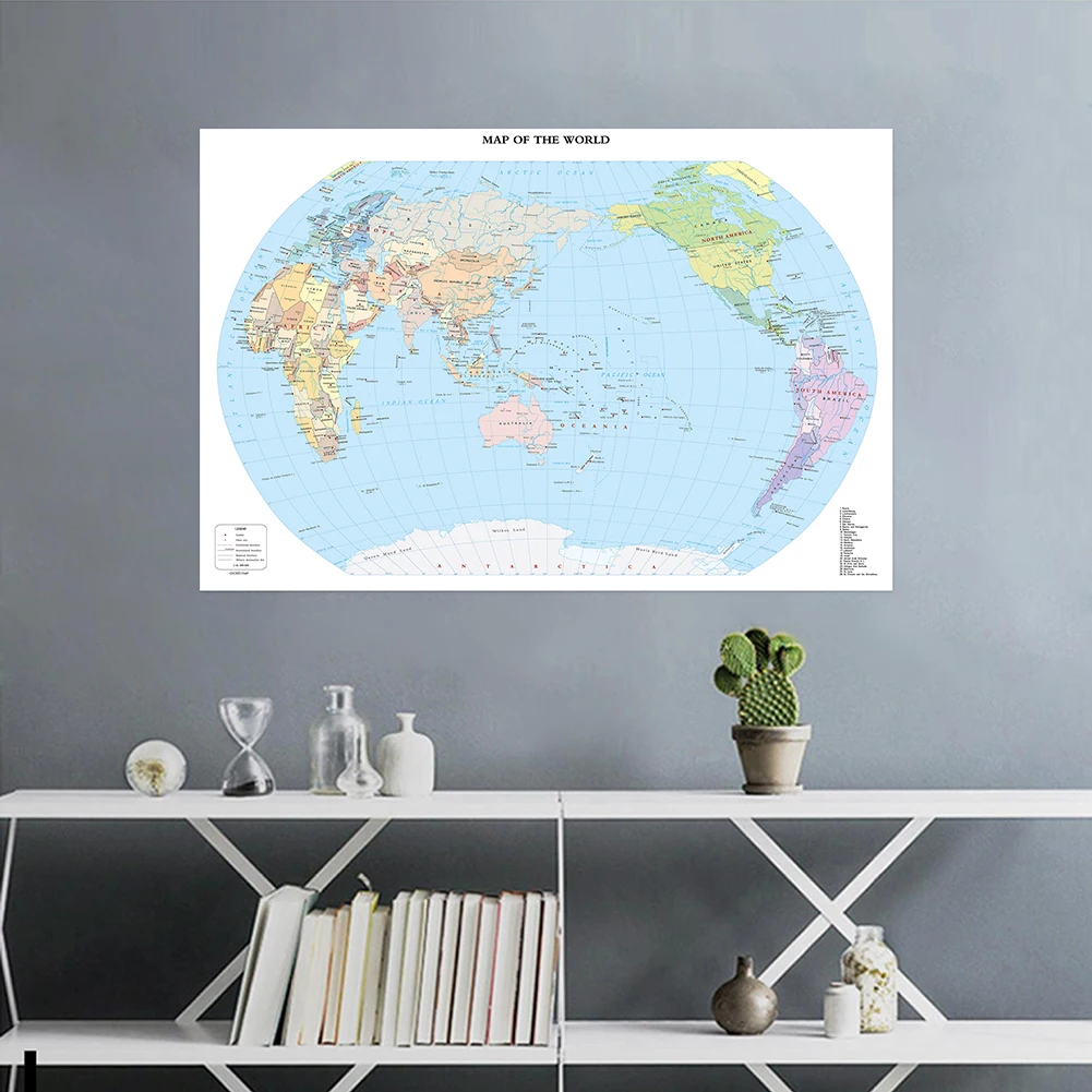 Spray Vinyl The World Map Decorative Face Picture, Wall Art Painting, Poster, Non encadré, Home Decor, School Supply, 225x150cm