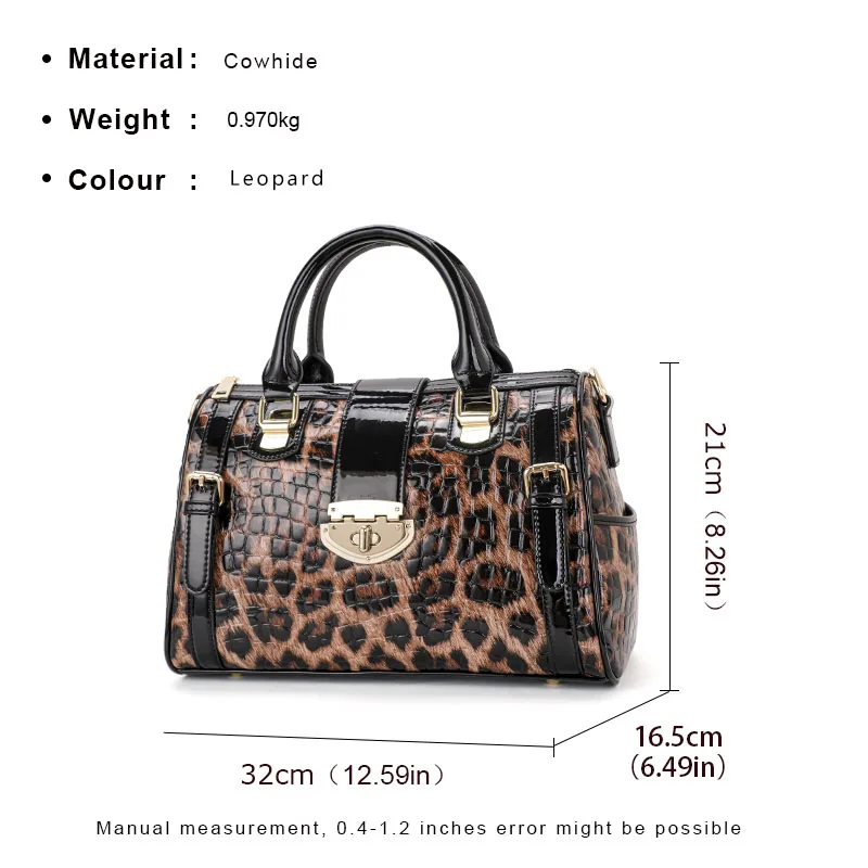 Aidrani  Fashionable original design women\'s handbag, luxurious leopard print Boston bag made of high-quality cowhide