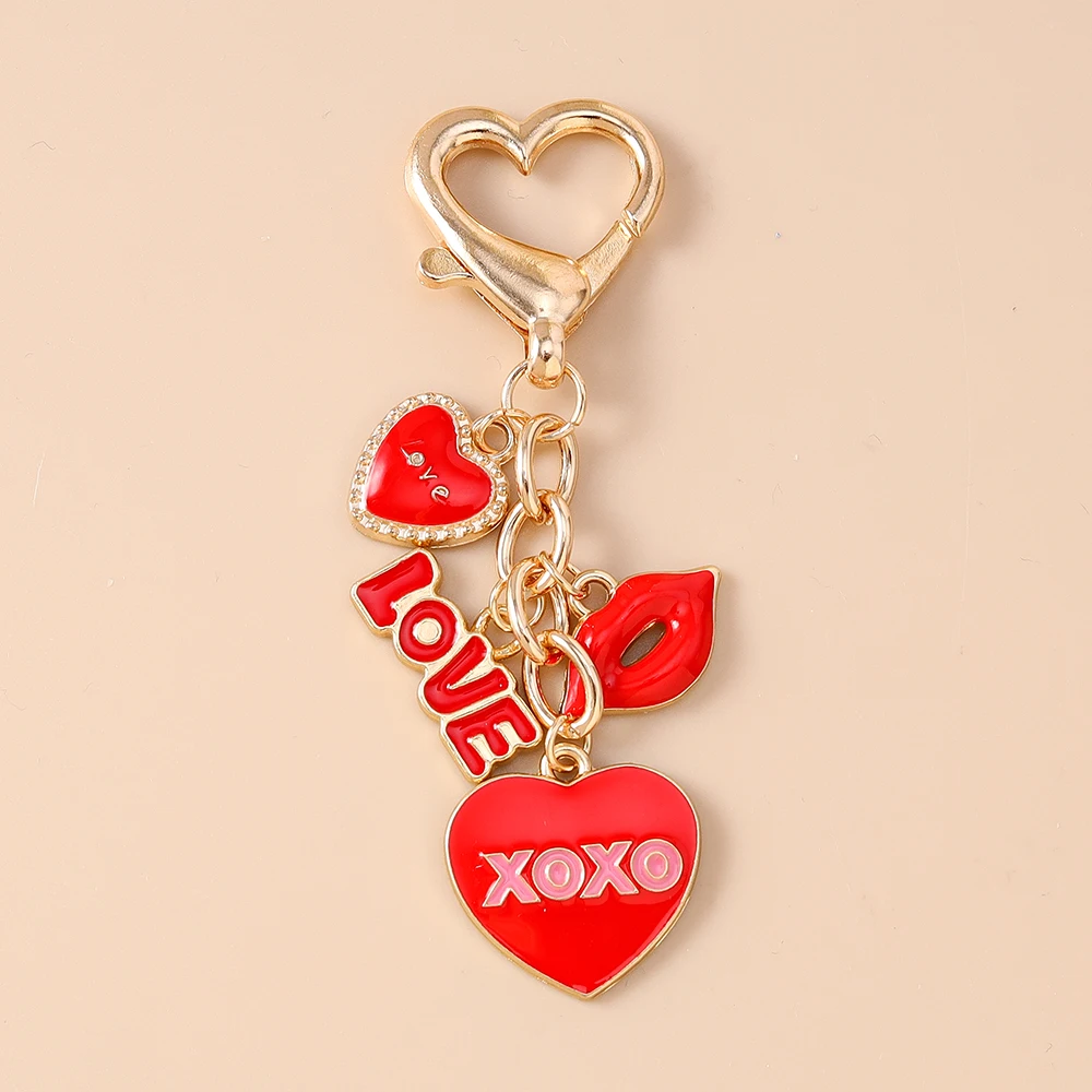 Aihua Hübscher Lippenstift-Schlüsselanhänger mit roten Lippen, Herz- und Rosenblüten-Motiv, für Frauen und Mädchen, Geburtstagsgeschenk, Schmuckanhänger für Handtaschen – Detail 7