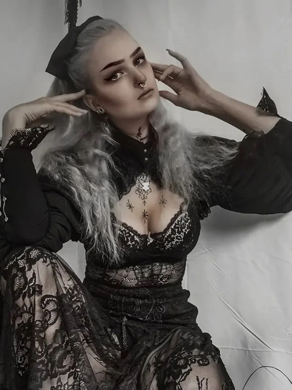 Bla Lace Abigail Gothic Tiller loween Women's Lolita Cardigan oulder awl Coat Ultra ort Length Nylon Long Sve