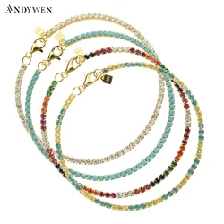 KIKICHICC 100% 925 Sterling Silver Gold 2mm Turquoise Rainbow CZ Tennis Bracelet 2022 Women Fine Jewelry Rock Punk Jewels