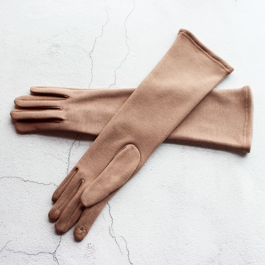 Long Gloves Women's Knitted Cotton Elastic Fabric Spring and Autumn Warmth Outdoor Sun Protection Motorcycle Riding Sleeves