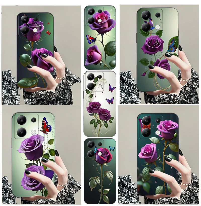 

For Redmi C 3 4 5 G 12 K70E 11 A X Prime CNF 13 10 9 1 2 PLUS TPU Black Soft Phone Case Butterfly Rose Series Silicone Cove